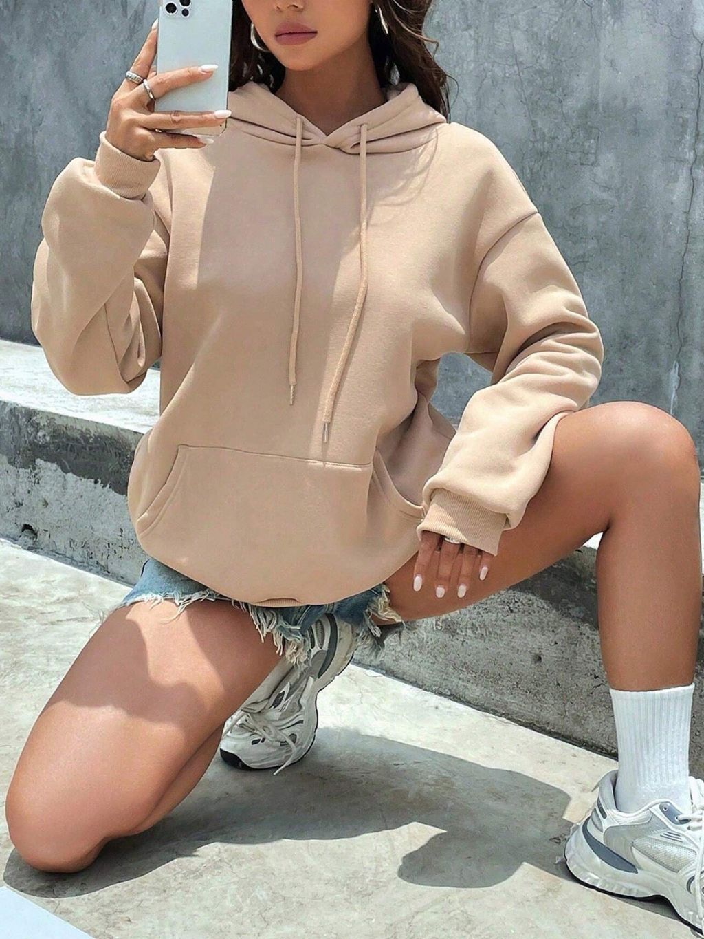 Moletom Feminino Canguru Manga Longa Liso Blusa de Frio Casaco Blusao Moletom Flanelado Com Capuz