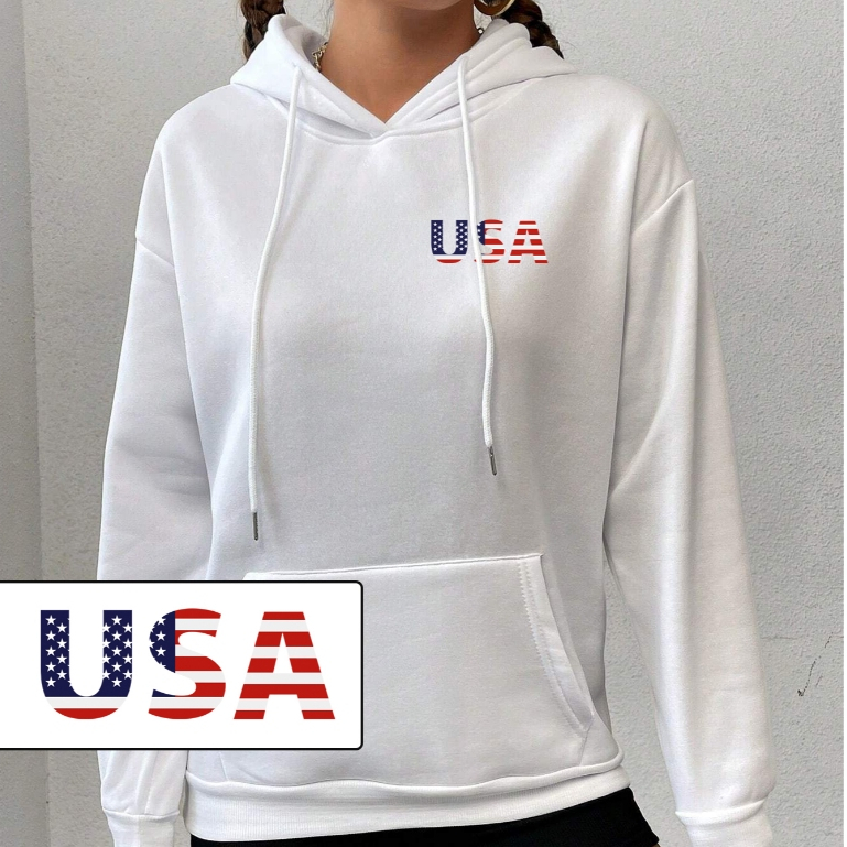 Moletom Canguru Feminino Minimalista Blusao Casaco Liso Bandeira USA Moletom Feminino Streetwear