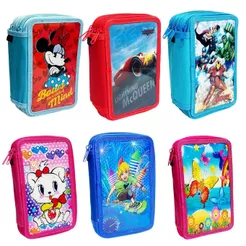 Estojo Grande com Divisória Elástico Estojo 4 Zíper Caneta Lápis Estojo Escolar Mcqueen Minnie
