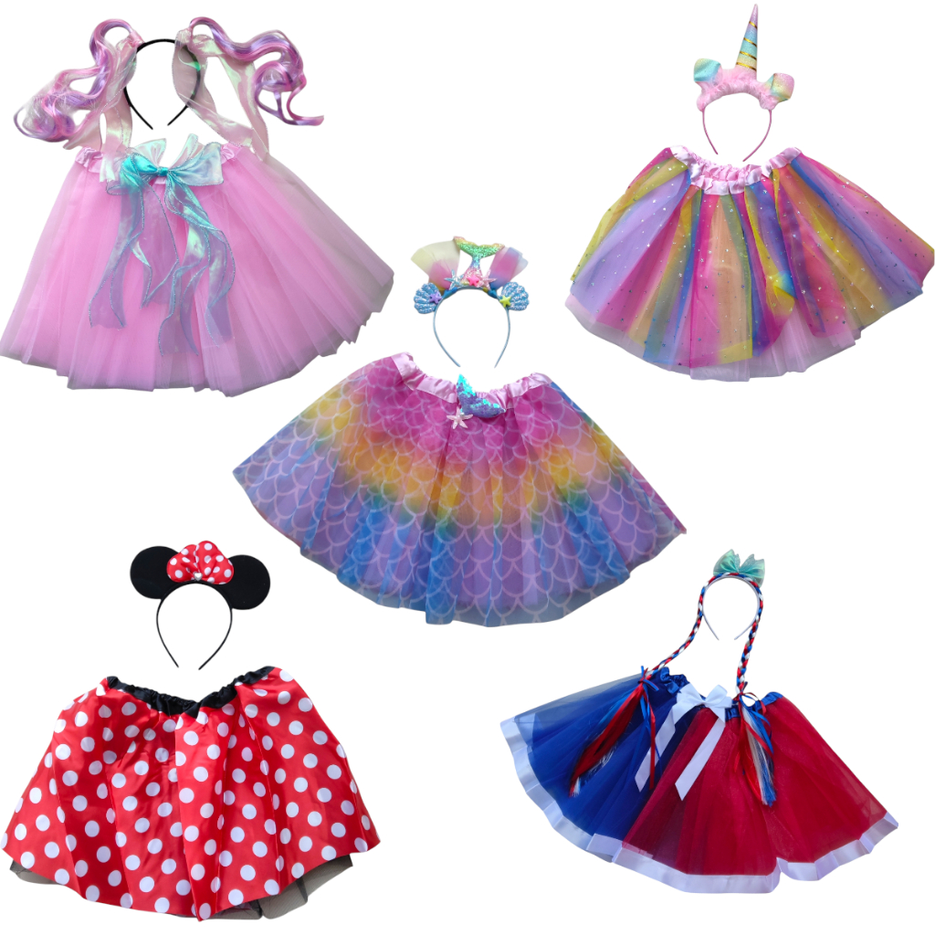 Fantasia Kit Saia Tule 30 Cm Tiara Brilho Princesa Infantil Elástico Festa Carnaval Halloween Praia Unicórnio Sereia
