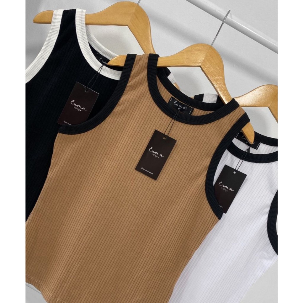 Regata Bicolor Feminina Canelada Premium Tendencia em Oferta na Shopee