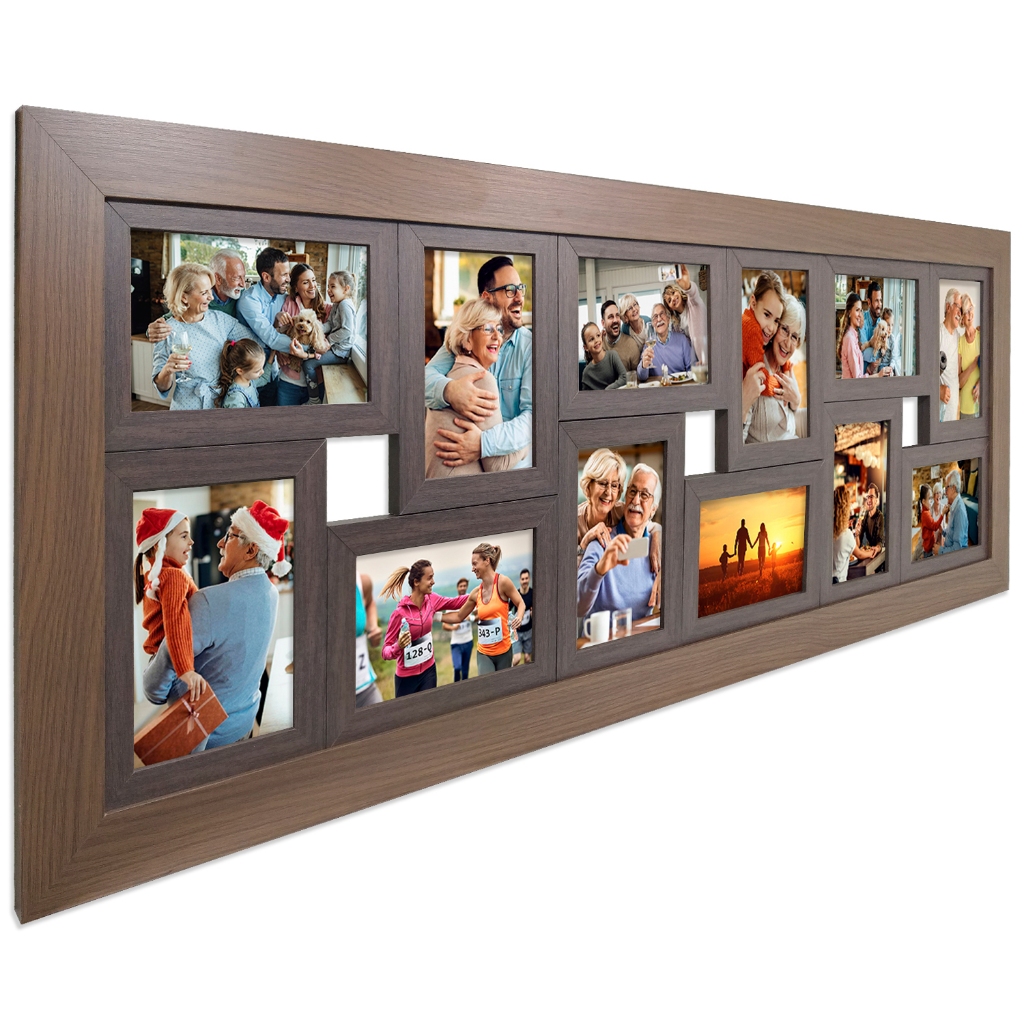Painel Quadro Multifotos Grande Com Vidro Parede 12 Fotos