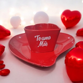 Kit 40 xicaras coração vermelha te amo mãe+ 40 Pires coração- cantinho do café fofo, mães em Oferta na Shopee