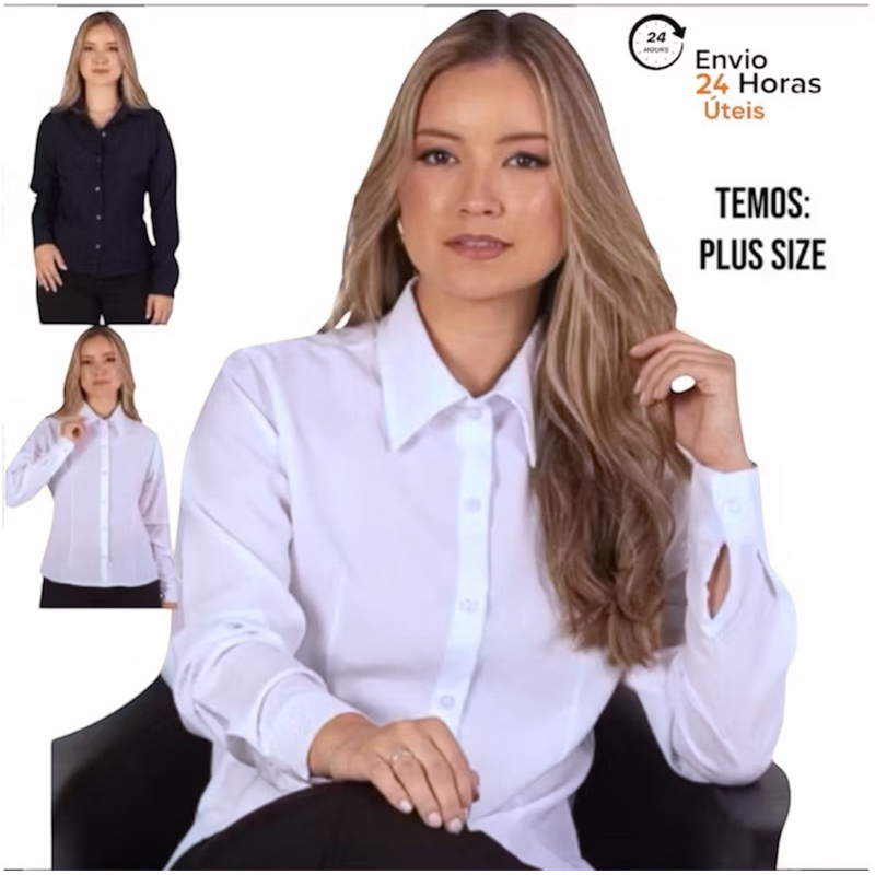Camisa camisete manga longa blusa social feminina corte nacional. em Oferta na Shopee