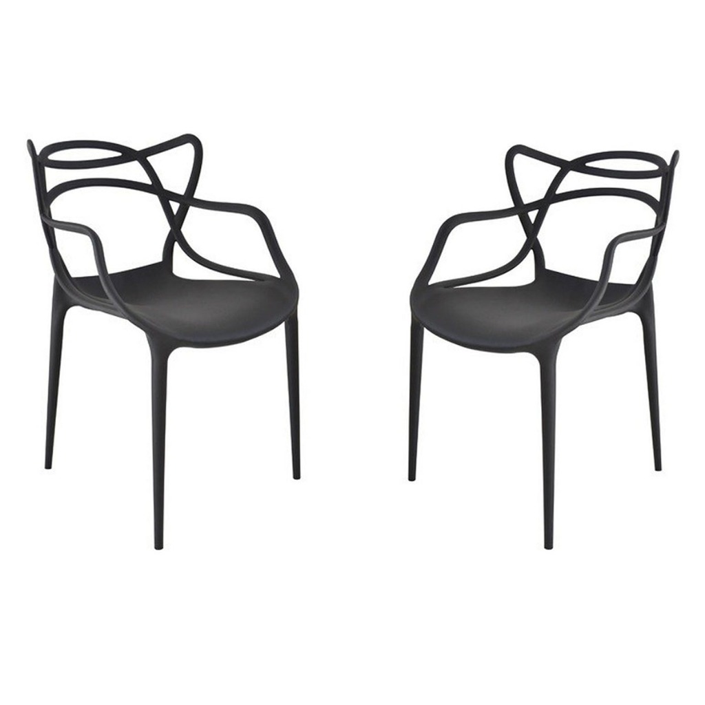 Kit 02 Cadeiras Allegra Empilháveis Polipropileno Preto p/ Sala Jantar