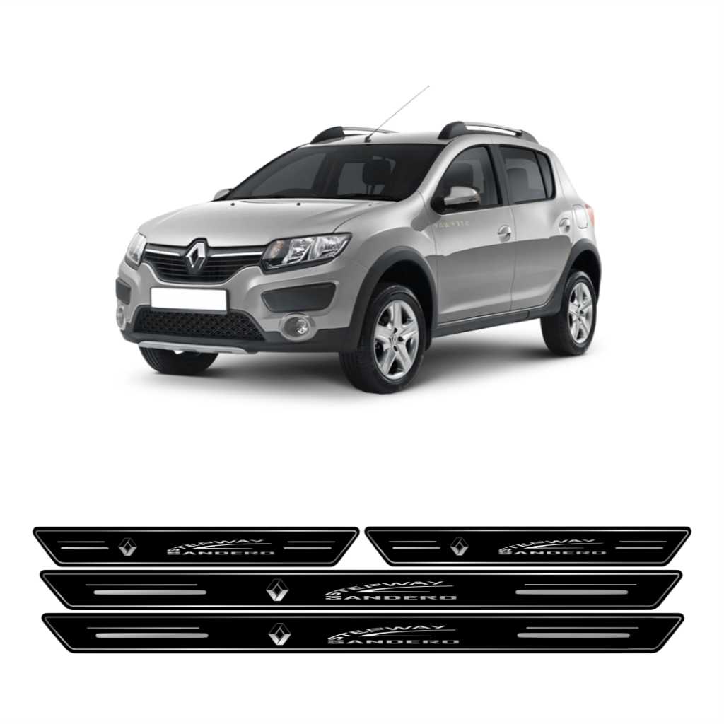 Soleira Porta Protetor SANDERO STEPWAY 4 Peças Resinada Adesivo PL PRETO