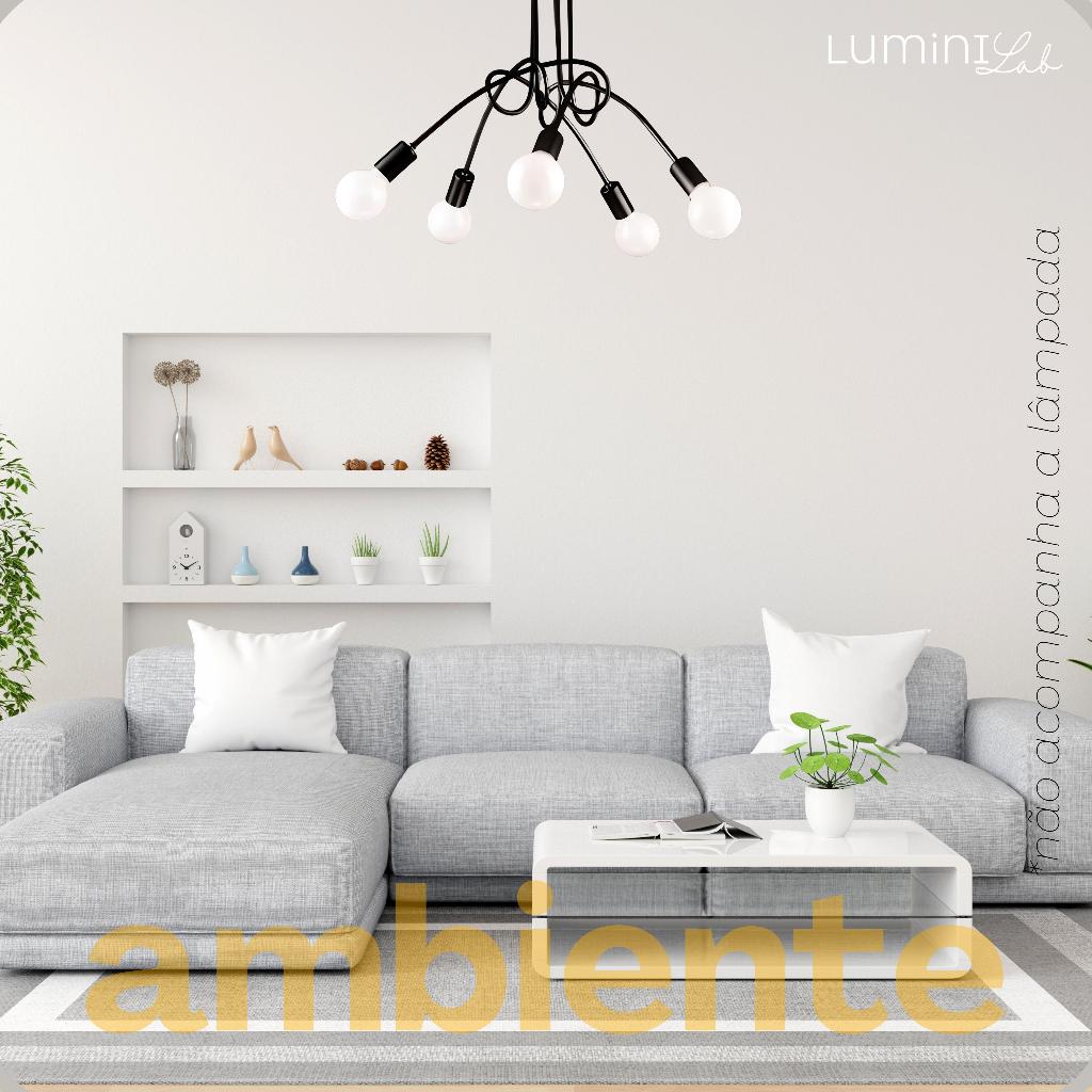 Pendente Lustre Sputnik Assimétrico Laço 5 Lampadas para quarto cozinha sala salao sala de estar e comercio