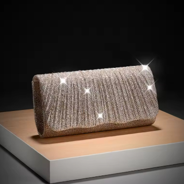 Bolsa de Festa Feminina com Glitter Prata e Dourado Estilo Clutch ou Carteira e Alça Removível