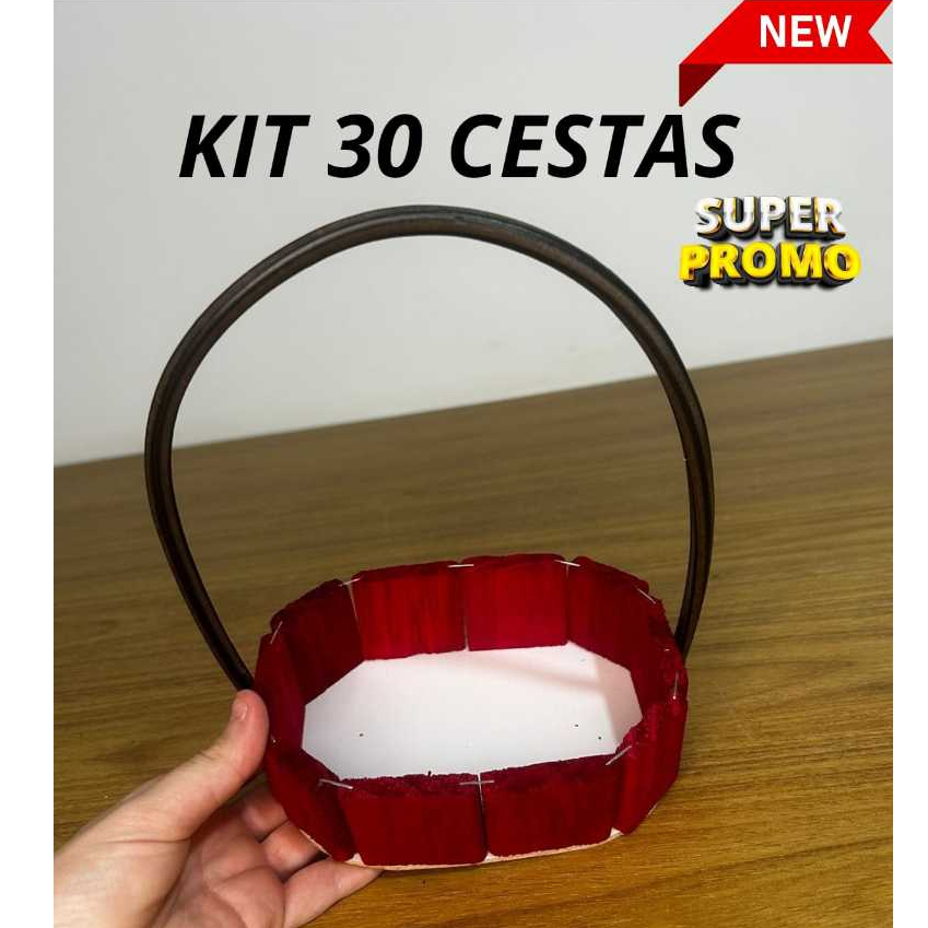 Kit 30 Cesta Fraldeira Oval Madeira Com Alça Para Presente Pascoa Florista 16cm Cores Exclusivas