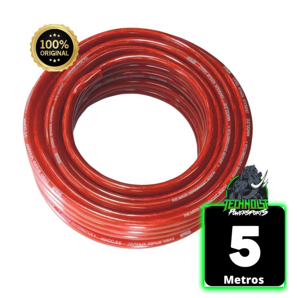 5 Metros Cabo 33mm Fio Força de Bateria Technoise Puro Cobre Automotivo