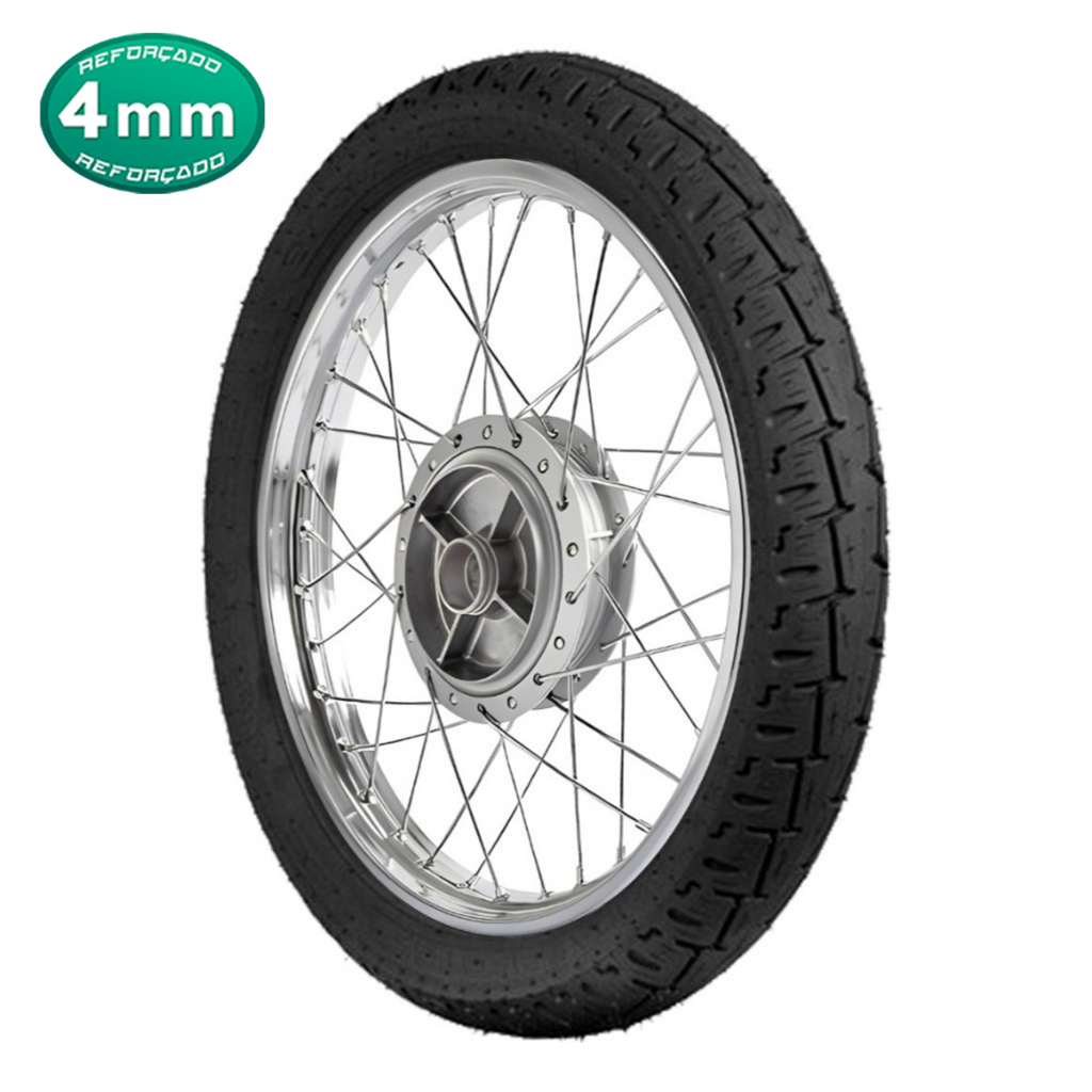 Roda Traseira Cromada Cg Titan Fan 150 04/17 Raio 4mm Montada Com Pneu