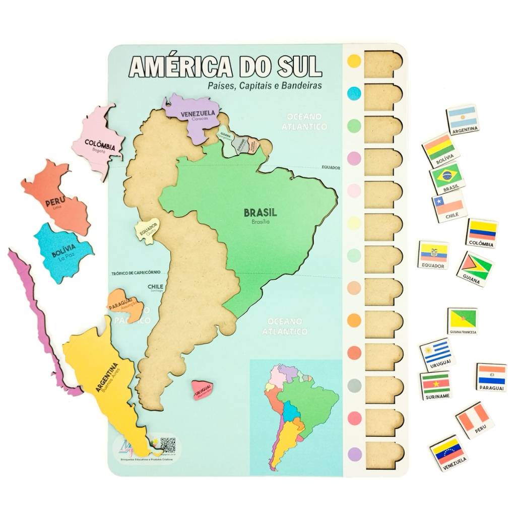 Mapa Educativo America Sul Madeira Encaixe Países Capitais