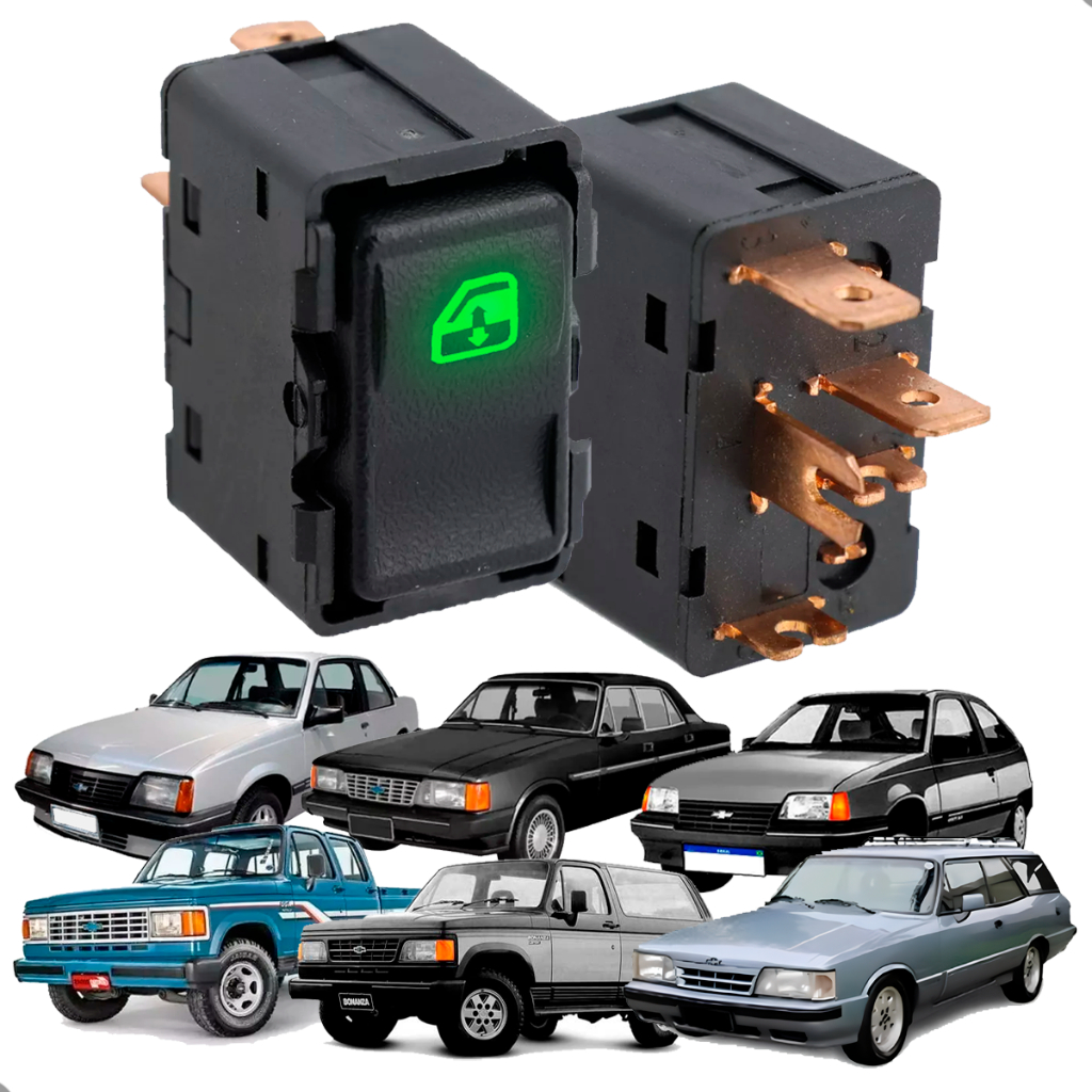 Botão Interruptor do Vidro Elétrico Monza Opala Diplomata Caravan Kadett D20 C20 - LED Verde 5 Pinos em Oferta na Shopee