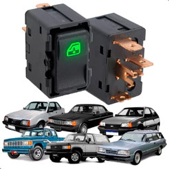 Botão Interruptor do Vidro Elétrico Monza Opala Diplomata Caravan Kadett D20 C20 - LED Verde 5 Pinos