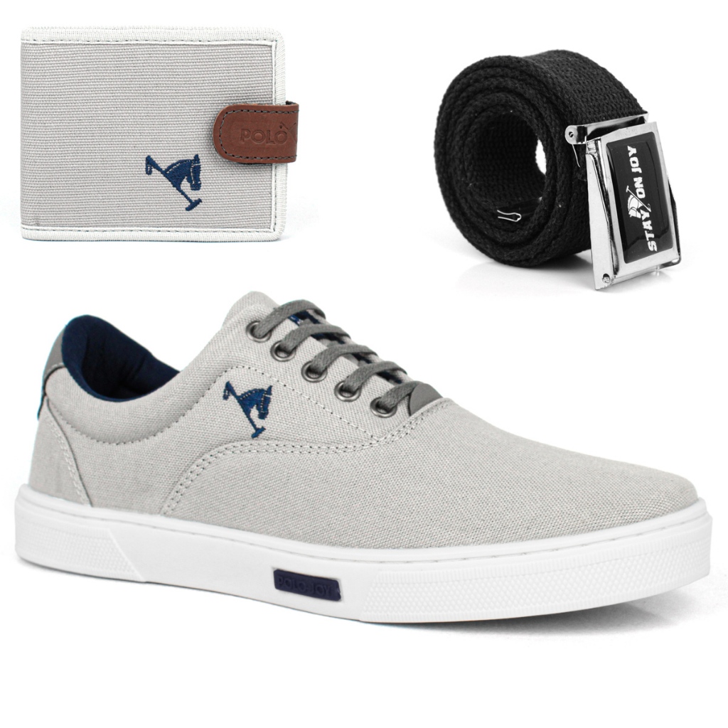 Kit 1 Sapatênis Tênis Polo Joy Masculino C/ 1 Cinto+ Carteira