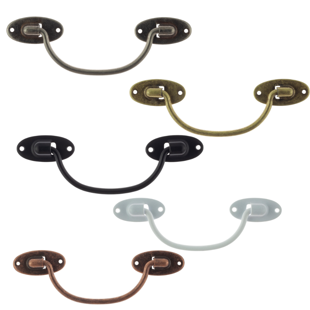 Kit 2 Alças Redonda Metal P/ Maleta Cartonagem Móveis Gavetas + Parafusos Madeira Mdf