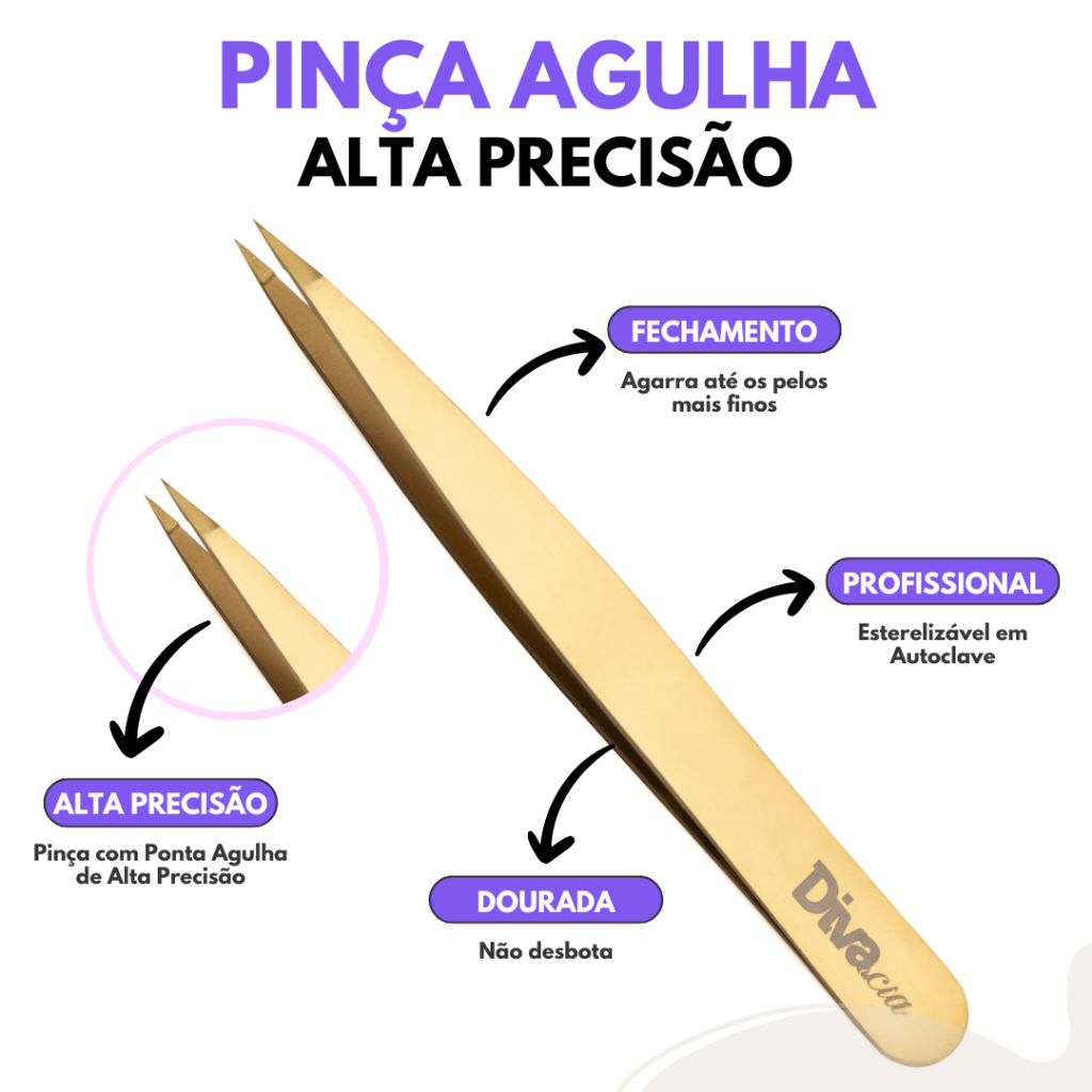 Pinça Fina Agulha para Sobrancelhas Depilação Autoclavável Design de Sobrancelhas em Oferta na Shopee