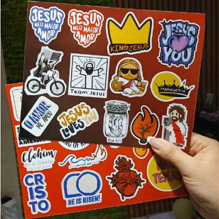 2 Cartela Adesivo Vinil Cristão Jesus  Biblia, Caderno, Celular, Tablet, Notebook, Carro, Instrumento (VERMELHO) em Oferta na Shopee