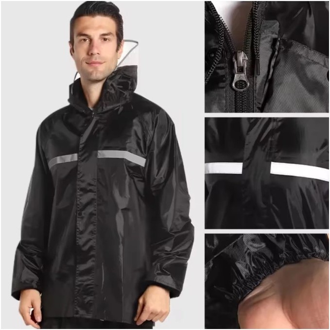 Capa de Chuva Motoqueiro Conjunto Masculino Feminina Adulto Faixa Refletiva Capuz Impermeável 8576
