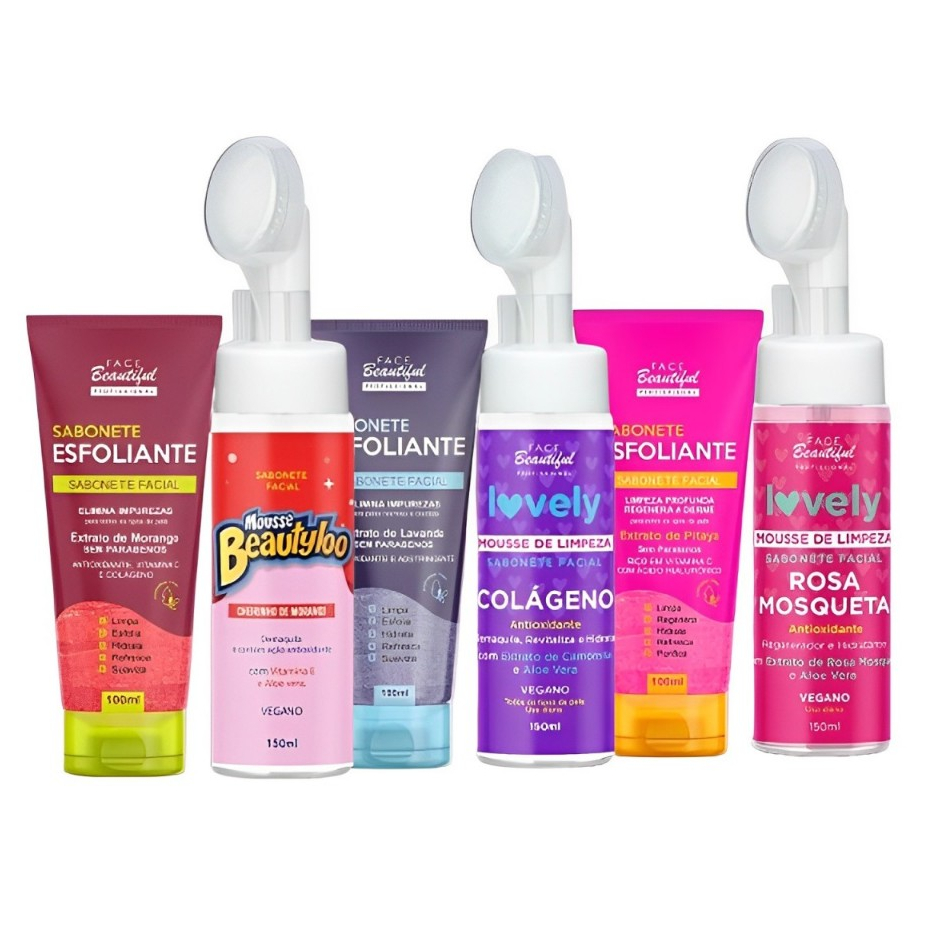 Kit Sabonete Esfoliante e Mousse de Limpeza Facial Cuidados com o Rosto Lovely Face Beautiful em Oferta na Shopee
