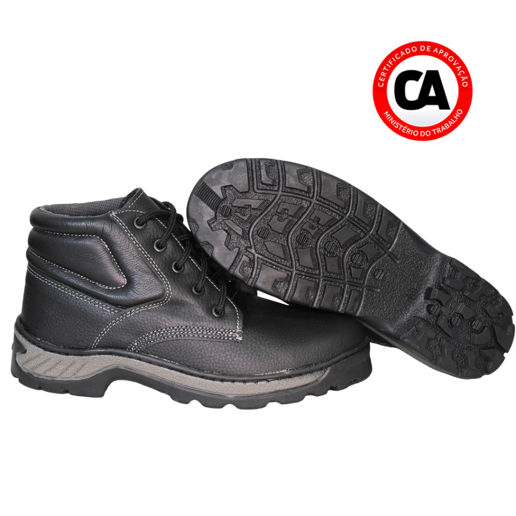 Coturno Bota Preto Couro de Segurança Com C.A. Adventure Confortável