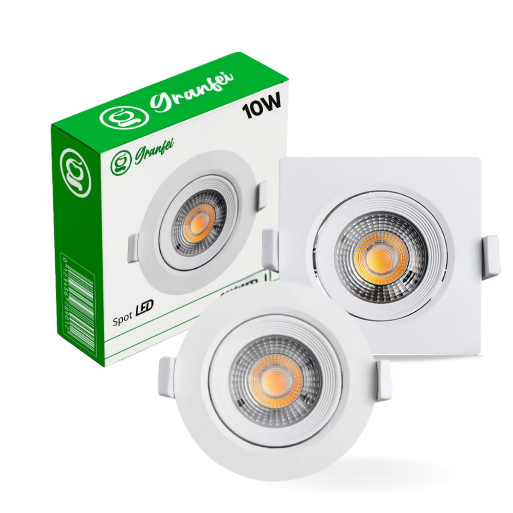 Kit1-5  Luminária Spot Led 10w Embutir Direcionável Bivolt Branco Frio 6500K Quente 3000K 4000K UNI
