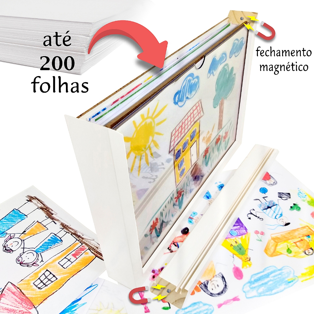 Quadro Expositor Guarda Desenhos Criança Infantil Tamanho A4