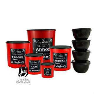 Conjunto de Potes Mantimentos 5 peças Decorados mais 4 potes 750 ml. em Oferta na Shopee