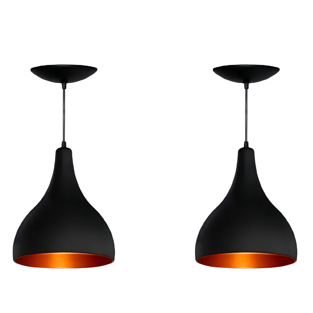 Kit 2 Pendente Gota Preto Luminária Lustre Decoração Area Interna e Externa Varanda Aluminio Premium