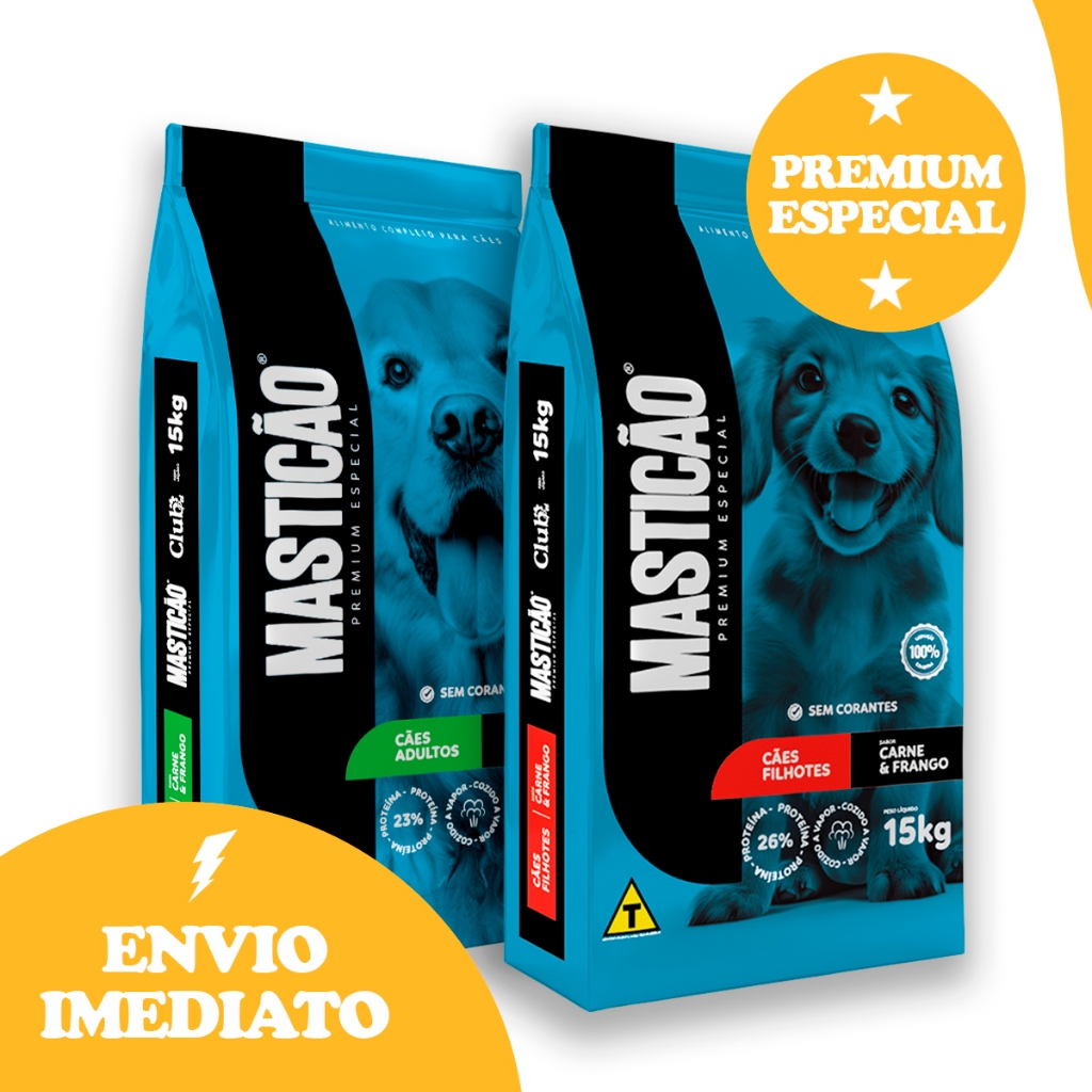 Ração Masticão Premium Especial p/ Cachorro 15kg Cães Adultos e Filhotes
