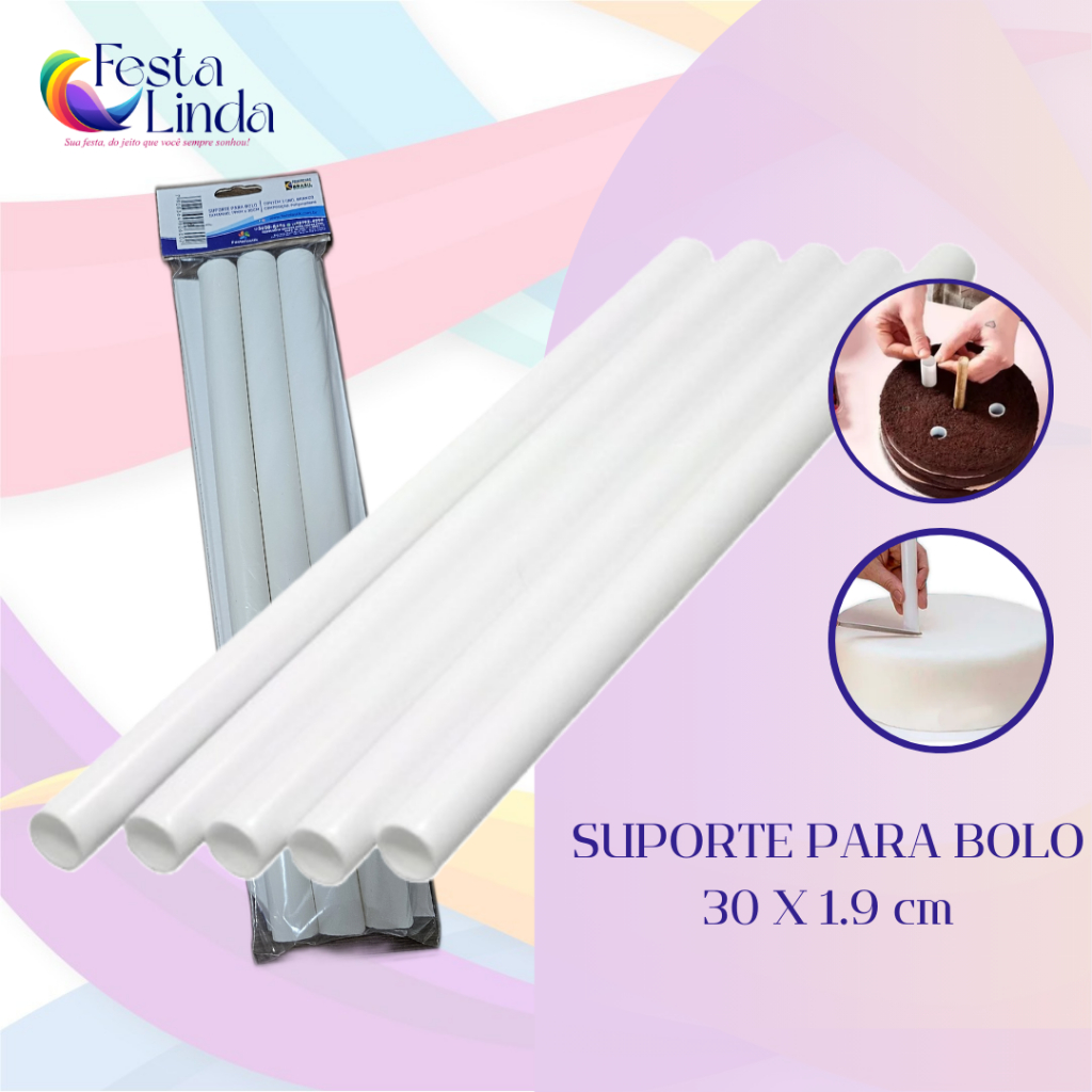 Kit Tubo Suporte para Bolo 30cm x 1,9cm Branco - Festplastik