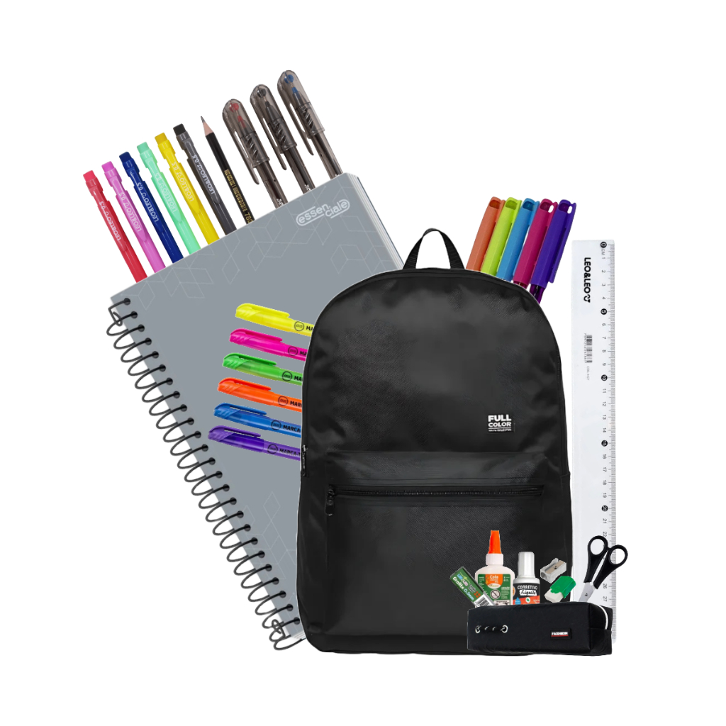 KIT Completo LEO&LEO com Mochila Estojo Caderno caneta corretivo marca texto lapis borracha