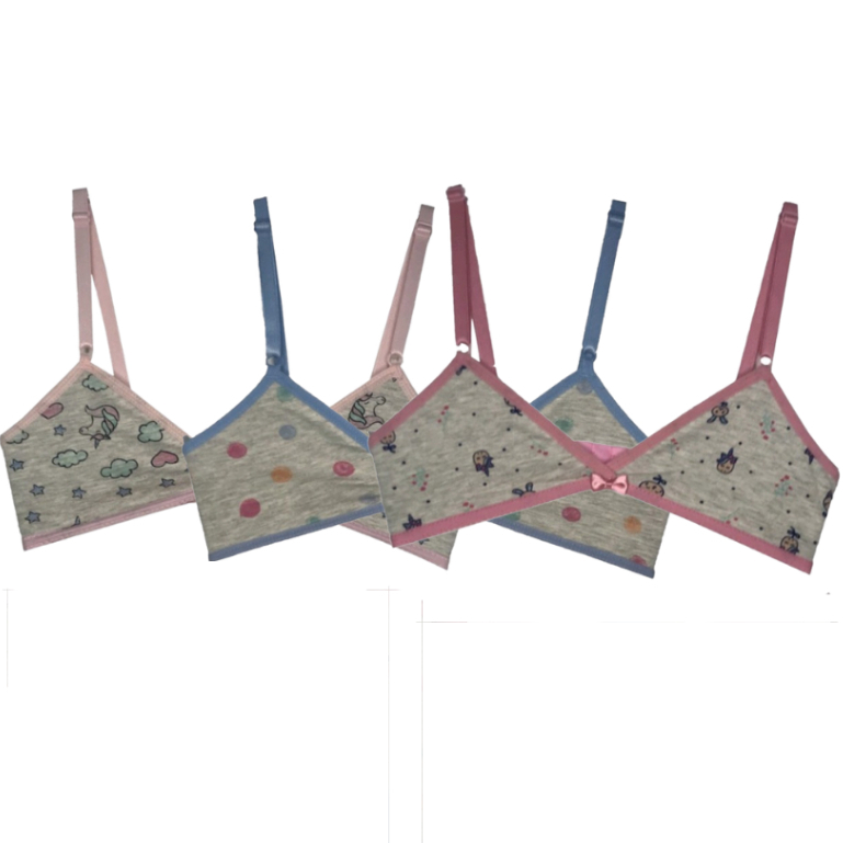 kit 3 Sutiãs Infantil Menina Moça Juvenil sem bojo com fecho nas costas cores estampado