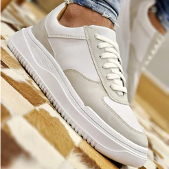 Tênis Branco Casual Masculino Bicolor Estiloso Sola Alta Sneakers