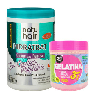 Kit Creme para Pentear Cachos Perfeitos 1kg +  Gelatina 3 em 1 Modeladora de Cachos Natuhair 500g