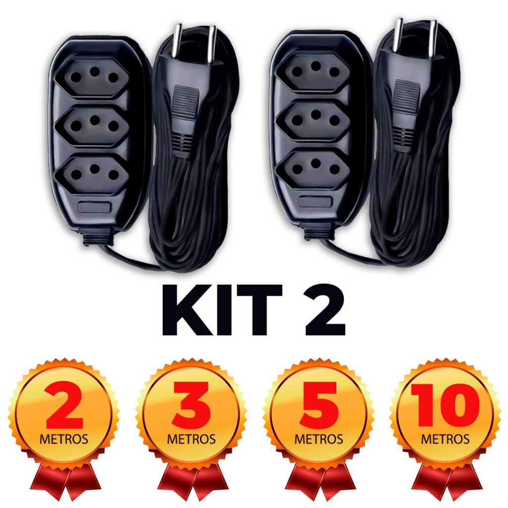 Kit 2 Extensões de 2 a 10 metros  Preta 110w/220w em Oferta na Shopee