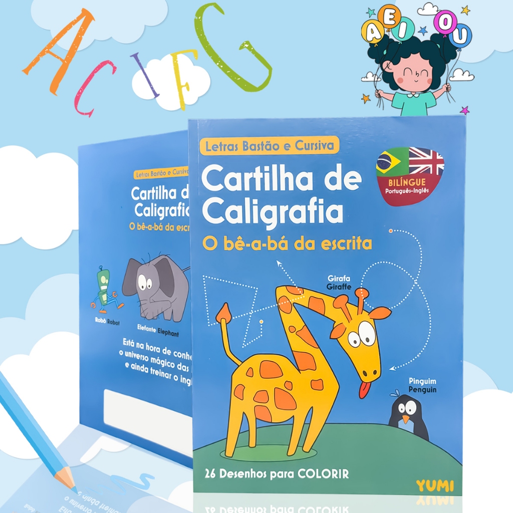 Livro Cartilha de Caligrafia Alfabetização Bilíngue Português-Inglês Exercícios Atividades Escolar em Oferta na Shopee