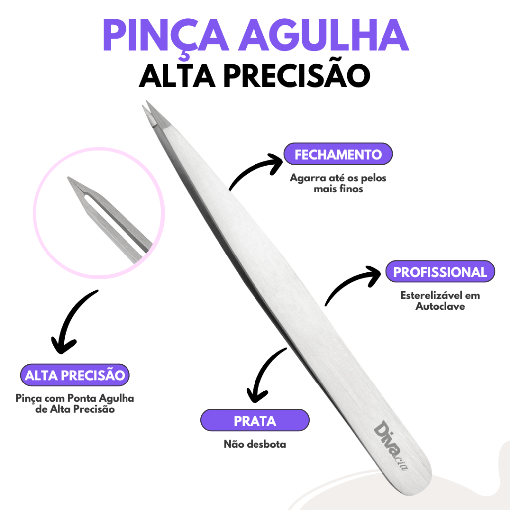 Kit Pinça para Sobrancelhas Ponta Fina com Tesoura para Sobrancelhas Profissional Autoclavável