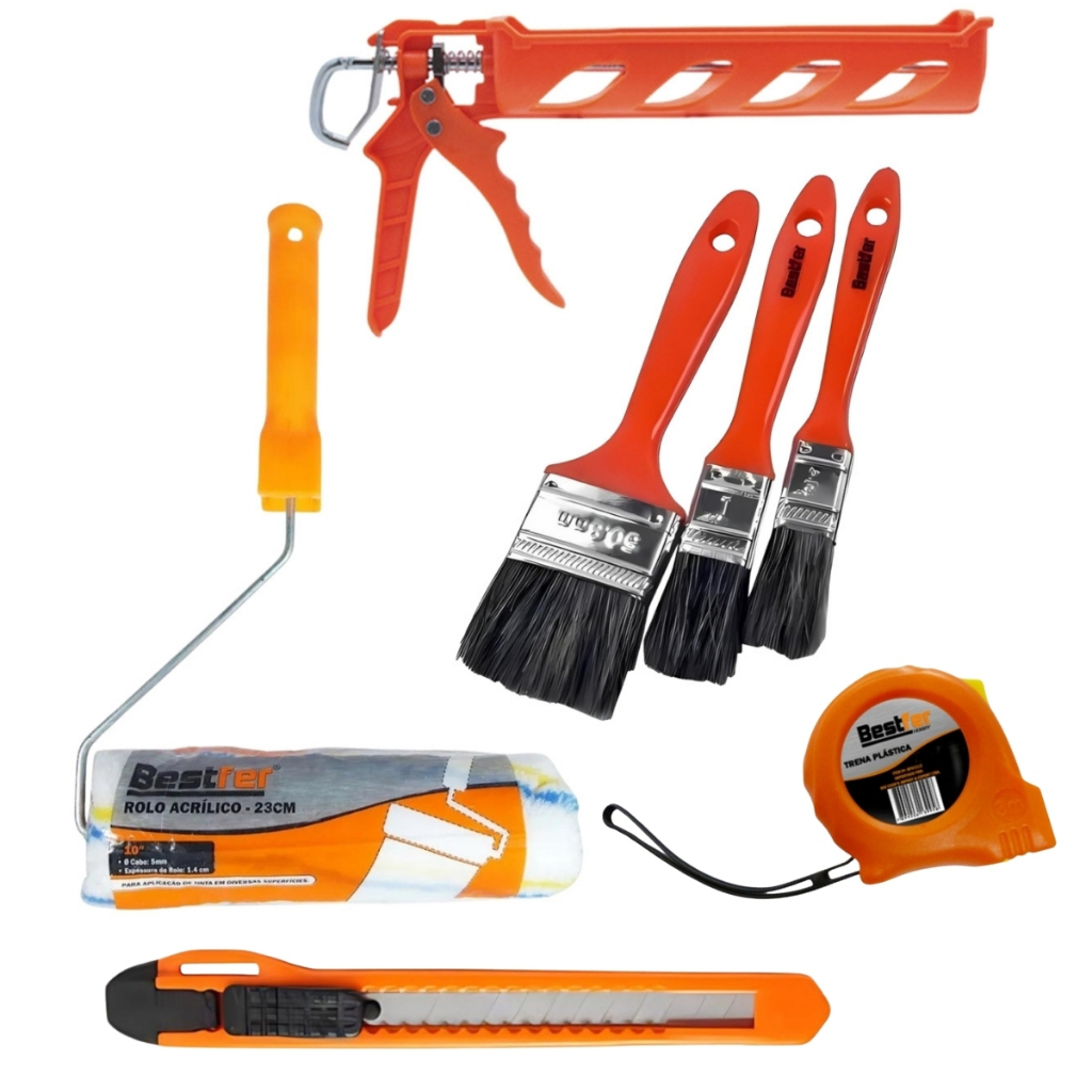 Kit Profissional Pincel Rolo Aplicador Estilete Trena