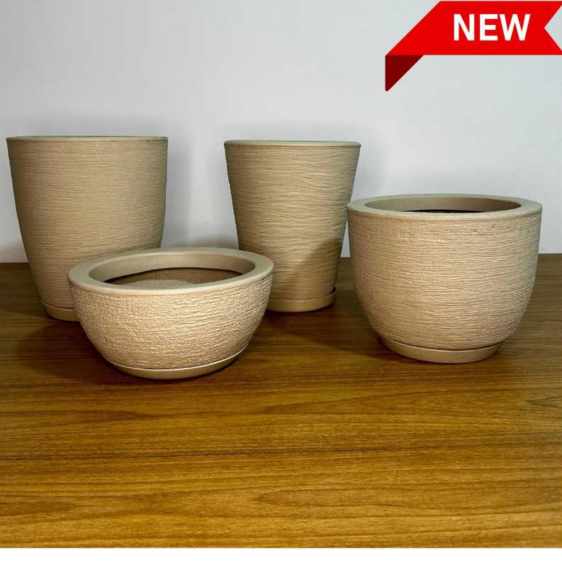 Kit 4 Vasos Decorativos Planta Flor Polietileno (coluna + Bojo + cone + Bacia) N1 Com Prat...