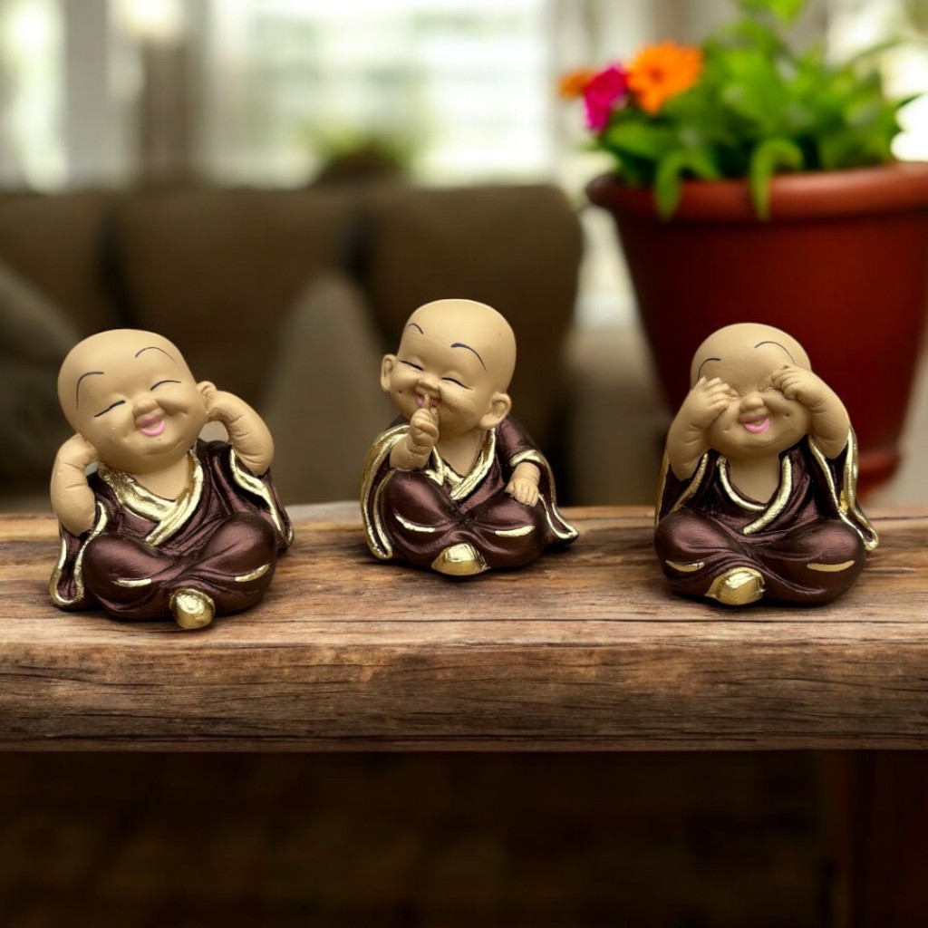 Trio Buda Cego,Surdo e Mudo 9x7 de Gesso Decoração para Jardim e Interiores