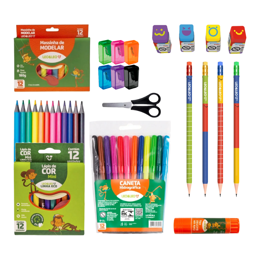 KIT Completo Leo & Leo Volta as Aulas Infantil lapis canetinha massinha cola borracha apontador
