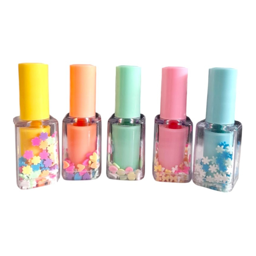 KIT COM 5/6 marca texto divertidos modelo esmalte tons pastéis.