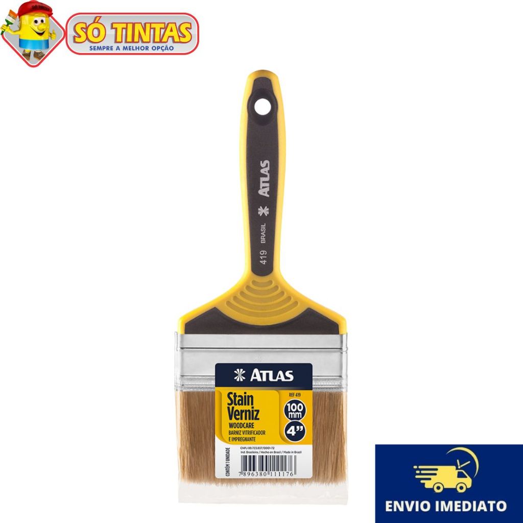 Trincha Atlas 419 Profissional Dupla Cerdas Macias Para Verniz Stain e Acabamento Fino