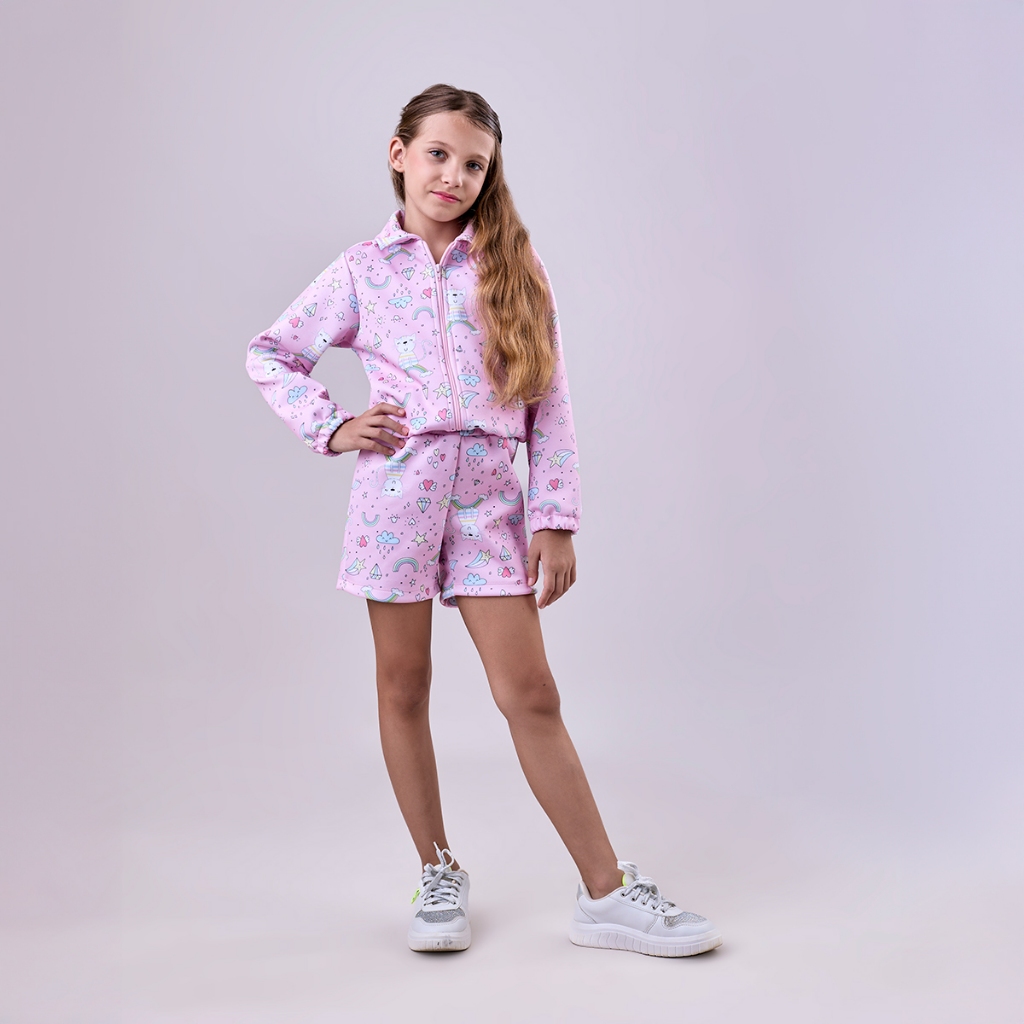 Conjunto Infantil Menina Jaqueta + Shorts Estampado Juvenil
