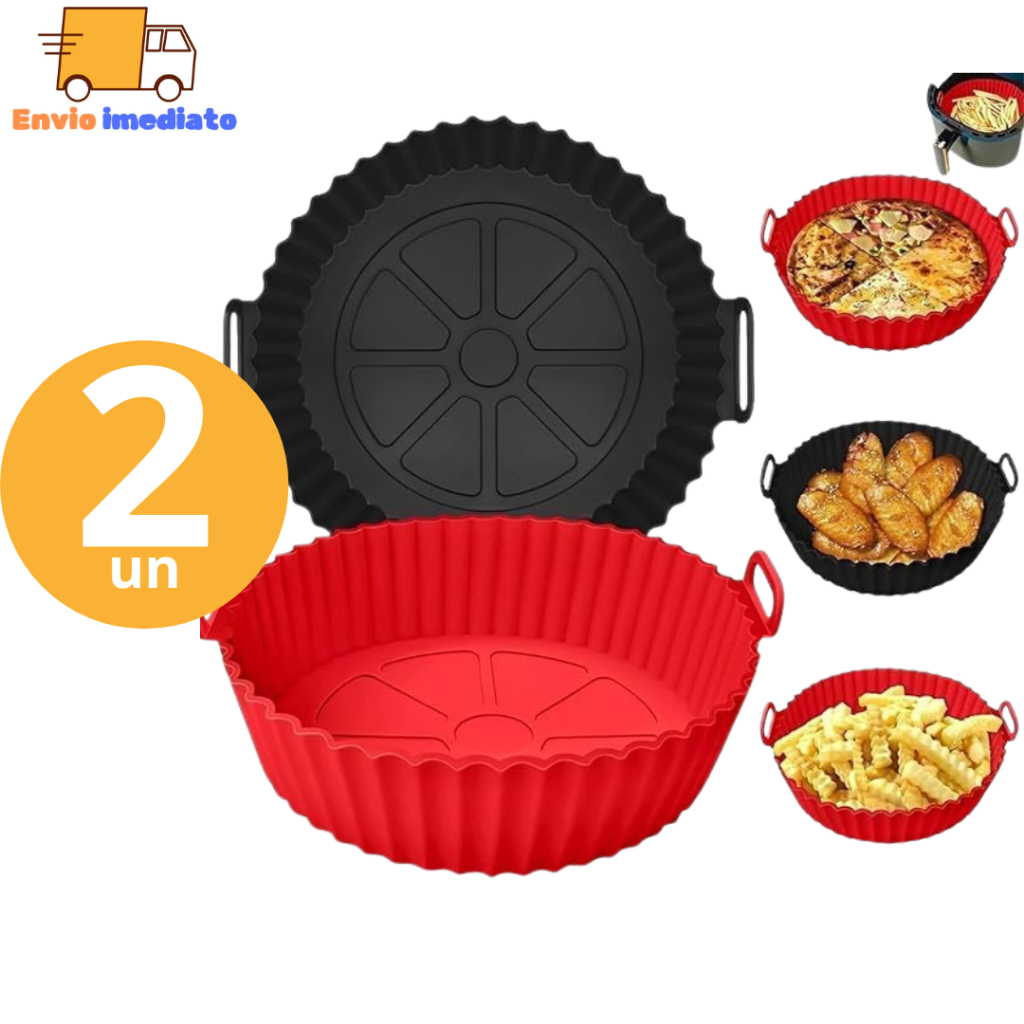 KIT 2 Forma De Silicone Para Air Fryer Forno Microondas Fritadeira Assadeira – Reutilizável Antiaderente Flexível