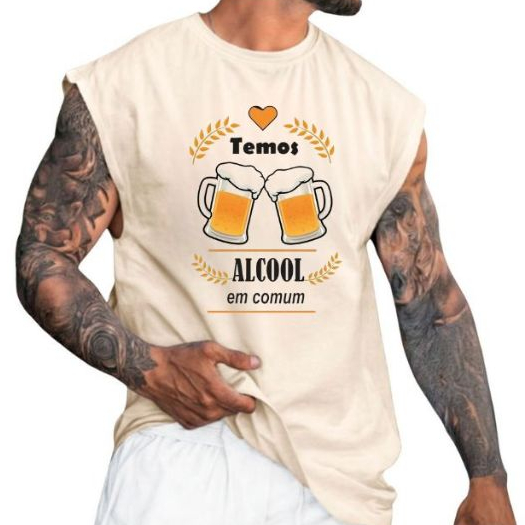 Camiseta Regata Masculina Estampada Frase Engraçada BebidaTemos alcool em comum Confortavel