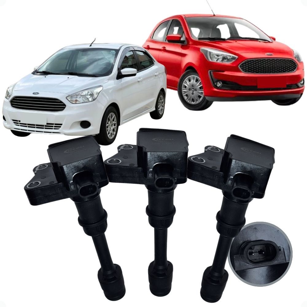 Jogo 3 Bobinas de Ignição New Ka Todos os Modelos 1.0 12V 3 Cilindros 2014/2021 C Conector 2 Pinos em Oferta na Shopee