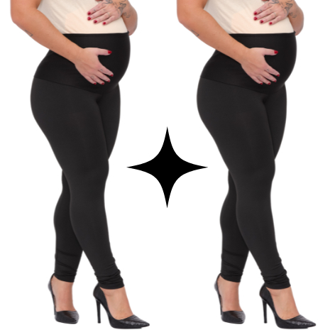 Kit 2 Leggings Gestante Maternidade Cós Alto Suplex Confortável Zero Transparência PP ao Plus Size