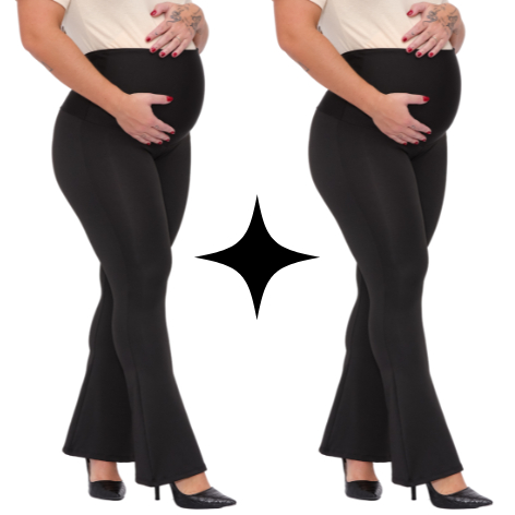 KIT 2 Calças Flare Gestante Boca de Sino Legging Maternidade Super Zero Transparecia PP ao Plus Size em Oferta na Shopee